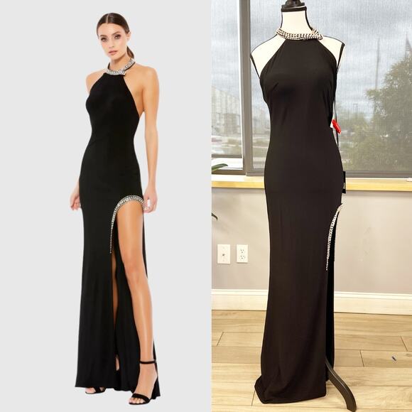 High Slit Halter Gown w/ Rhinestone Accents 26533 Size 0 - Picture 1 of 9